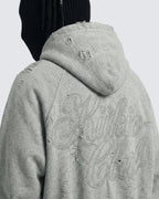 LOW SATURATION-Distressed Cropped Zip-Up Hoodie