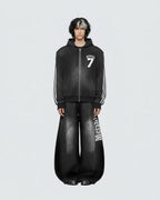 Vintage Loose Fit Washed Distressed Zip-Up Hoodie