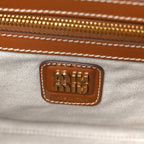 Canvas Calfskin Striped Large Beau Top Handle Bag Naturale Brandy