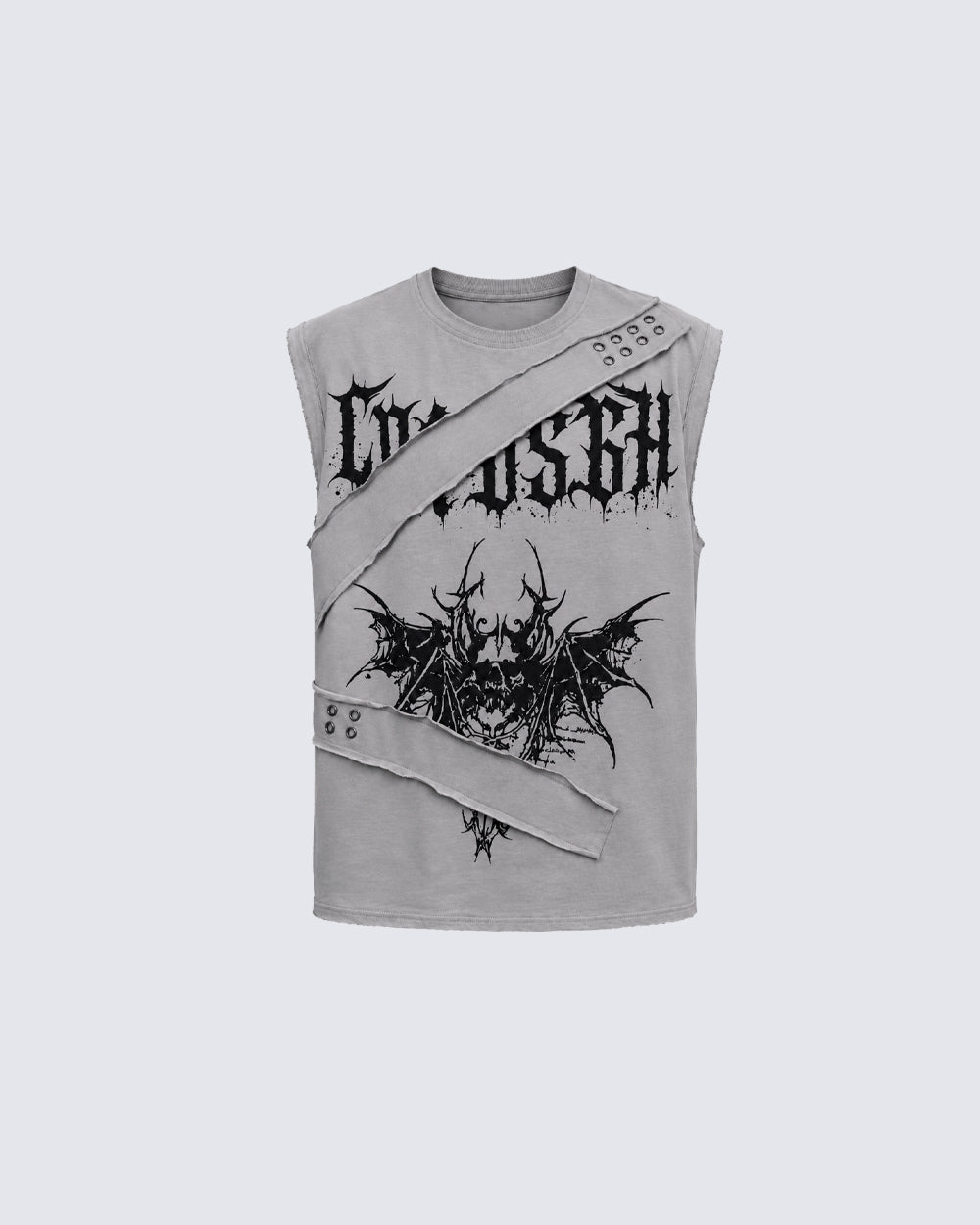 Gothic Bat And Skull Print Deconstructed Print Sleeveless Vest