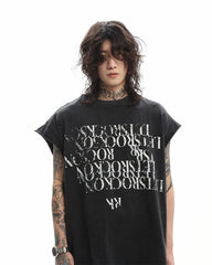 Grunge Washed Raw Edge Sleeveless Graphic Tee