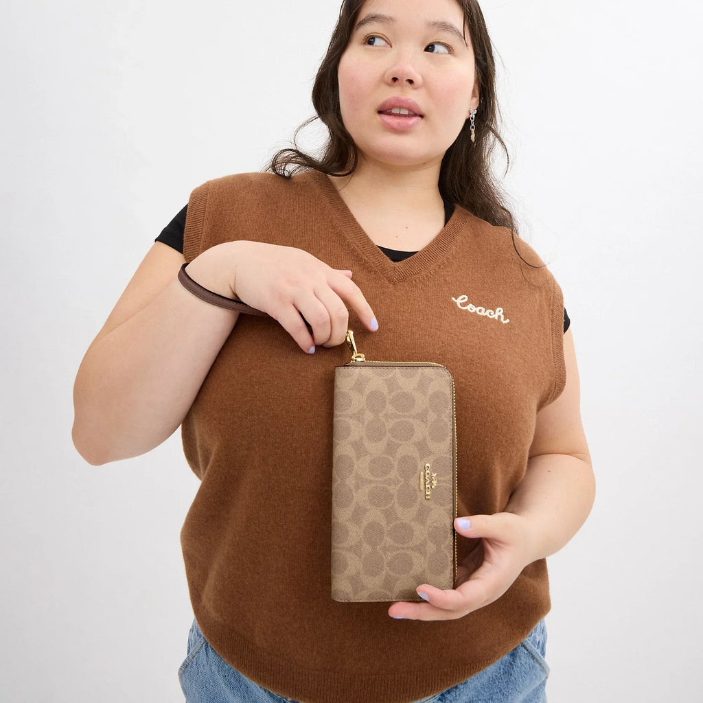 Coach Outlet Long Zip Around Wallet In Signature Canvas