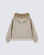Striped Hoodie Jacket with Fur Trim