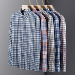 Men's Spring And Autumn Coat Casual Cotton Brushed Plaid Shirt