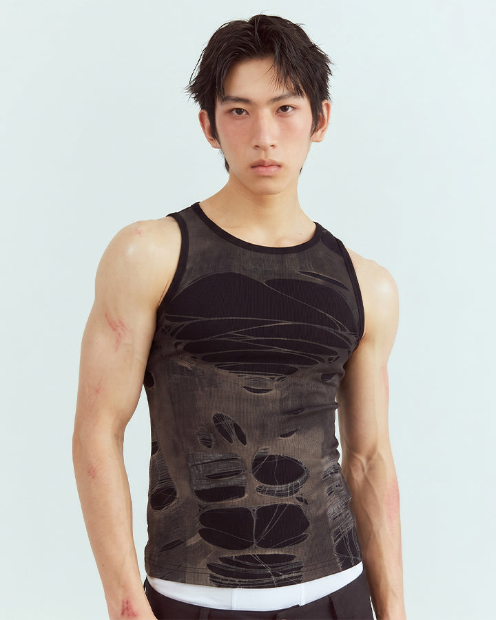 Y2K Distressed Cutout Sleeveless Knit New Tank Top