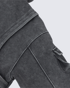 Washed Letter Print Hoodie with Utility Pocket