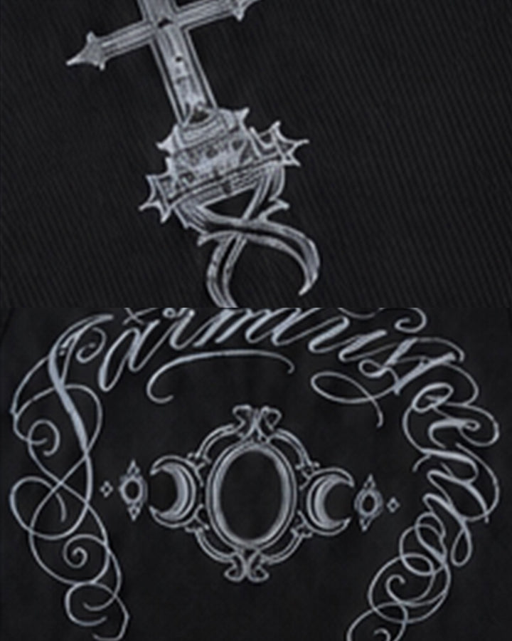 New Gothic Cross Embroidered Slim Ribbed Tank Top