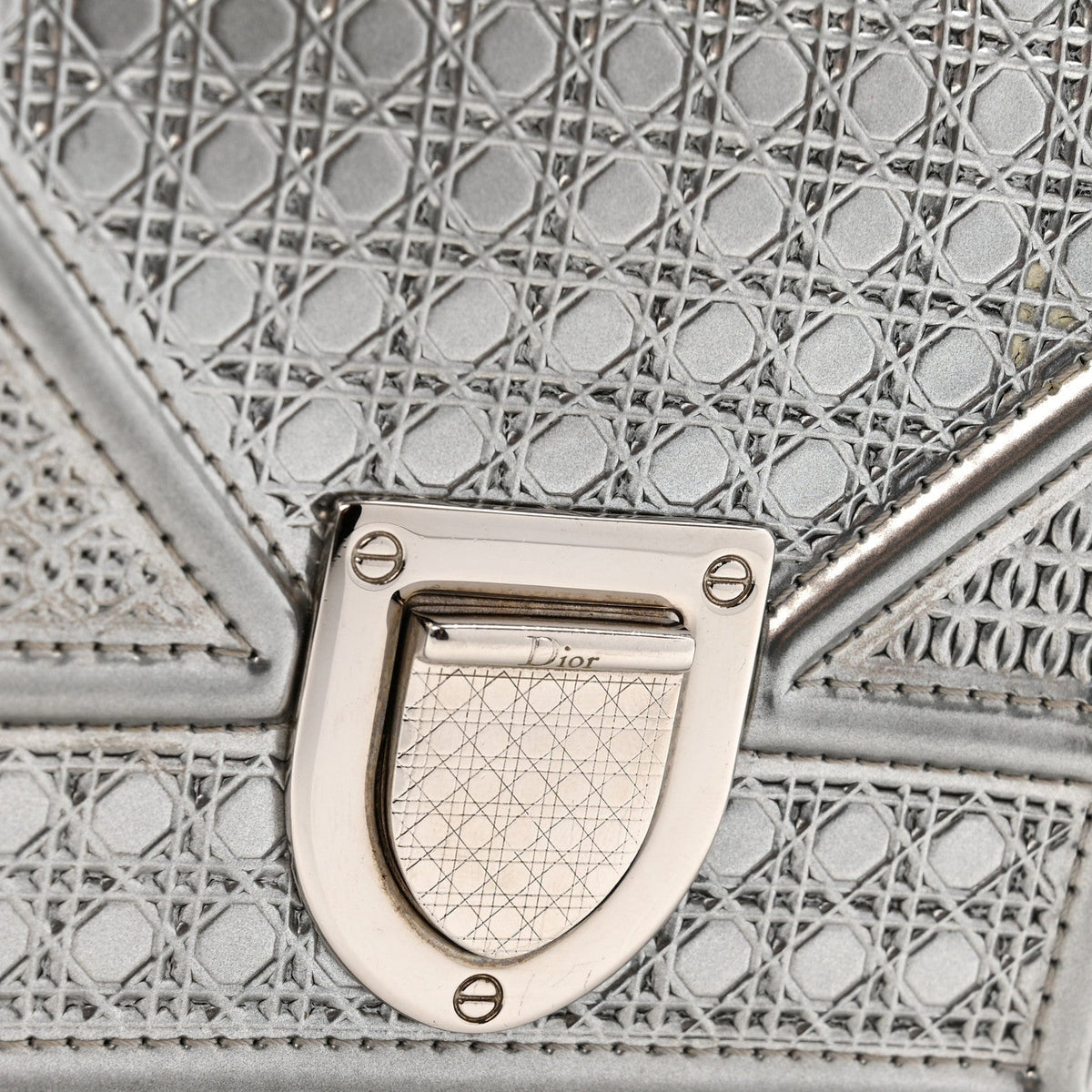 Metallic Patent Micro-Cannage Baby Diorama Flap Bag Silver