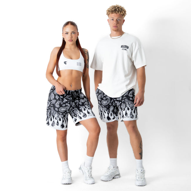 RELAXED CUT SHORTS BANDANA FLAME - BLACK / WHITE Main Image