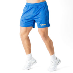 VENTED MESH SHORTS SCRIPT - BLUE / GOLD