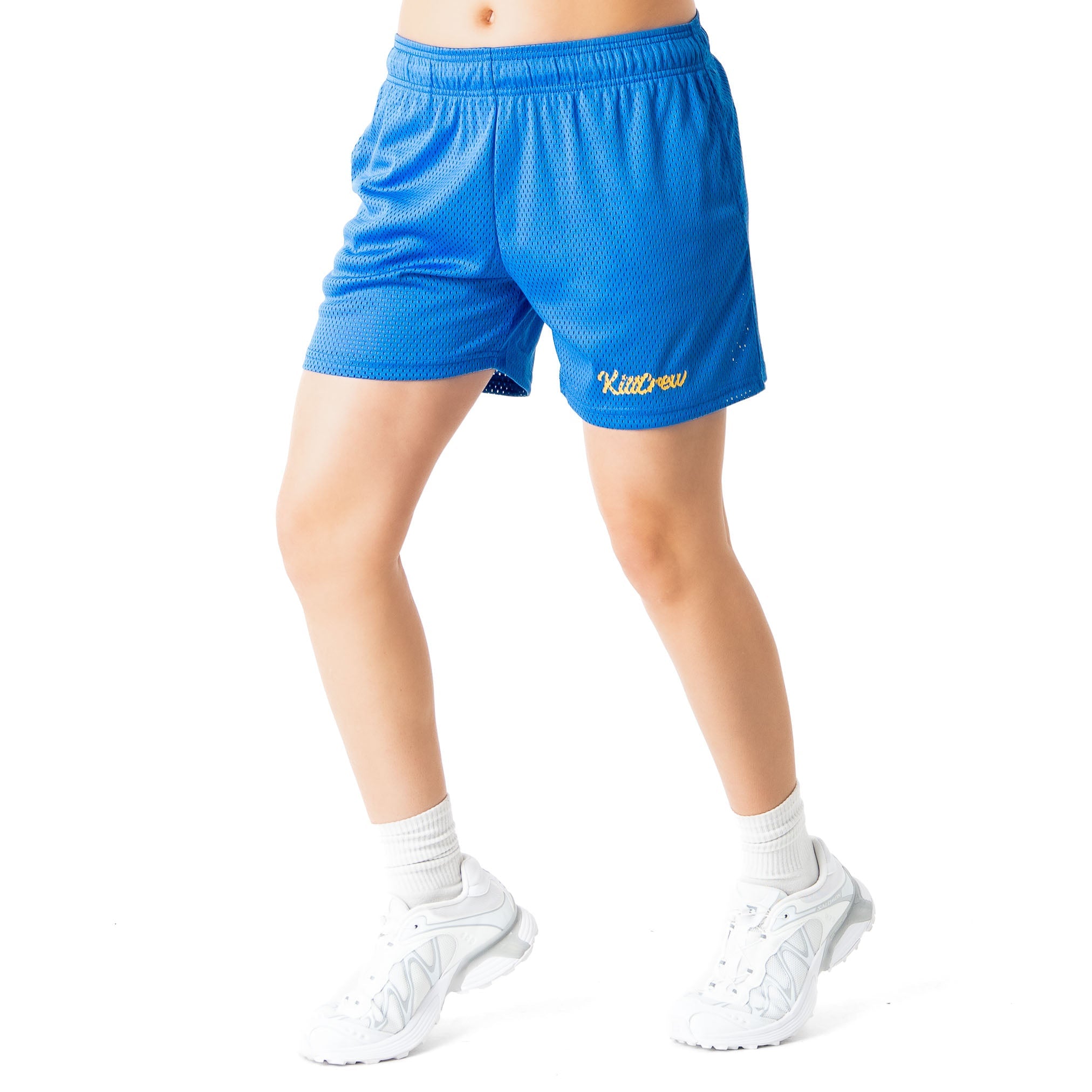 VENTED MESH SHORTS SCRIPT - BLUE / GOLD