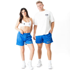 VENTED MESH SHORTS SCRIPT - BLUE / GOLD