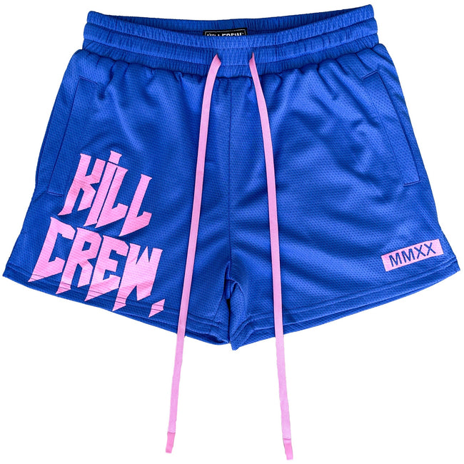MUAY THAI SHORTS (MID THIGH CUT) - BLUE / PINK Hover Image