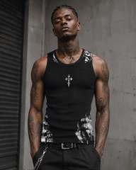 Vintage-Inspired Distressed Black Tank Top