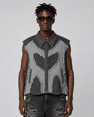 Distressed Patchwork Denim Vest