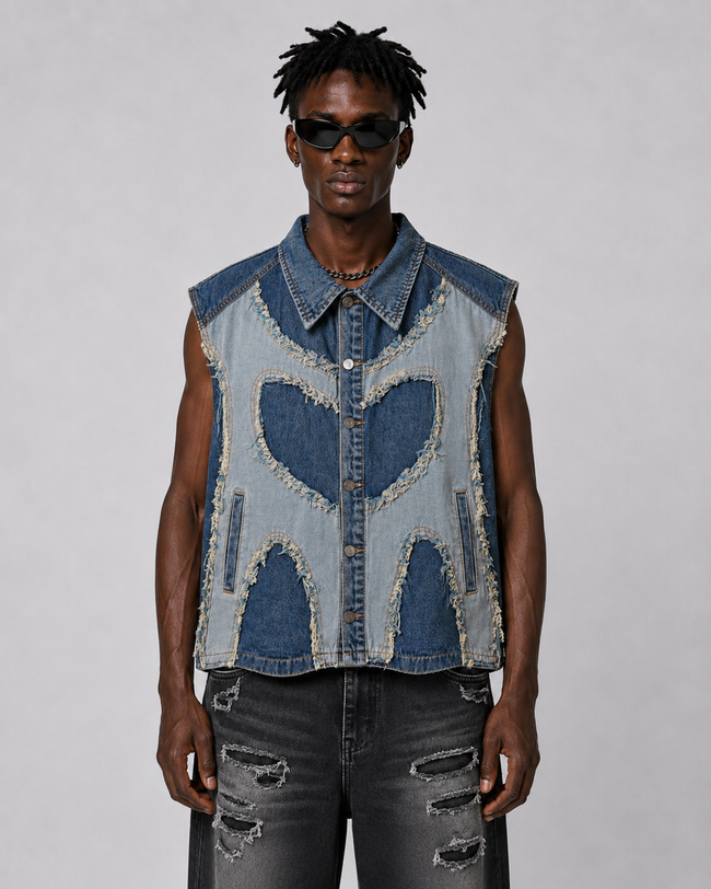 Distressed Patchwork Denim Vest Main Image