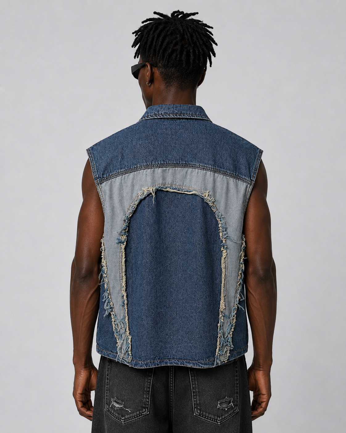 Distressed Patchwork Denim Vest