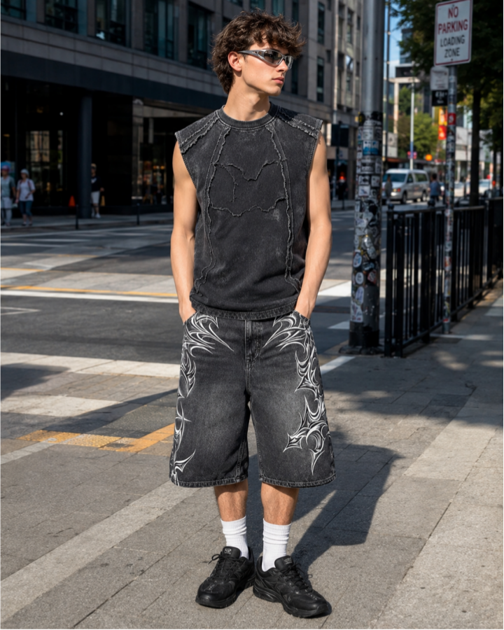 KIIKIO American Retro Design Frayed Sleeveless Vest