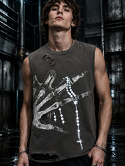 Distressed Skeletal Graphic Tank Top