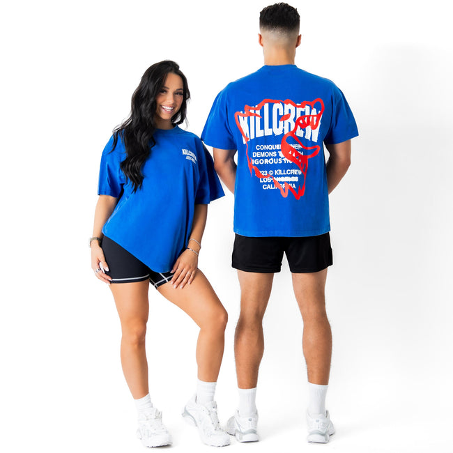 RELAXED FIT LUX CONQUER INNER DEMONS T-SHIRT - BLUE / RED Main Image