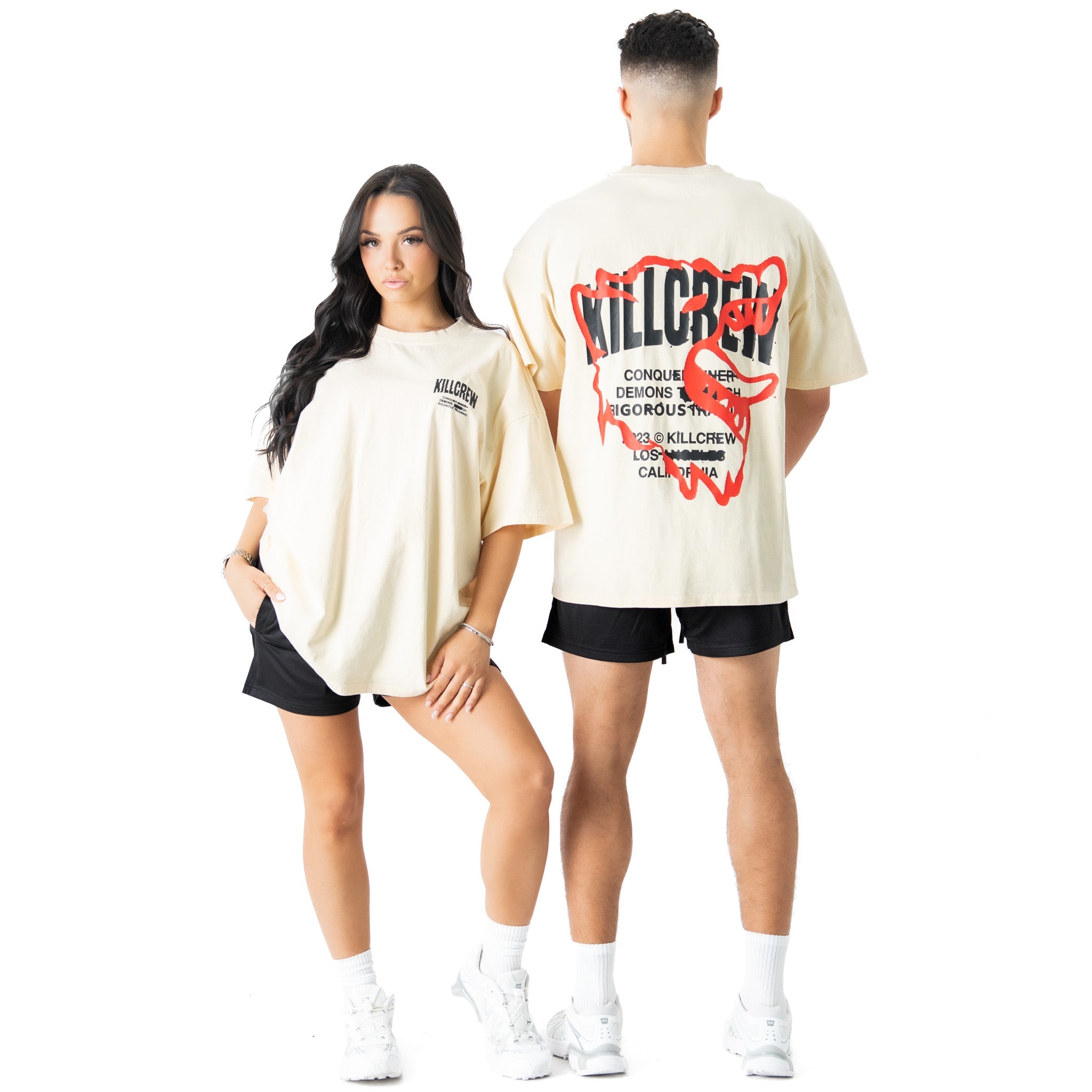 RELAXED FIT LUX CONQUER INNER DEMONS T-SHIRT - CREAM / RED