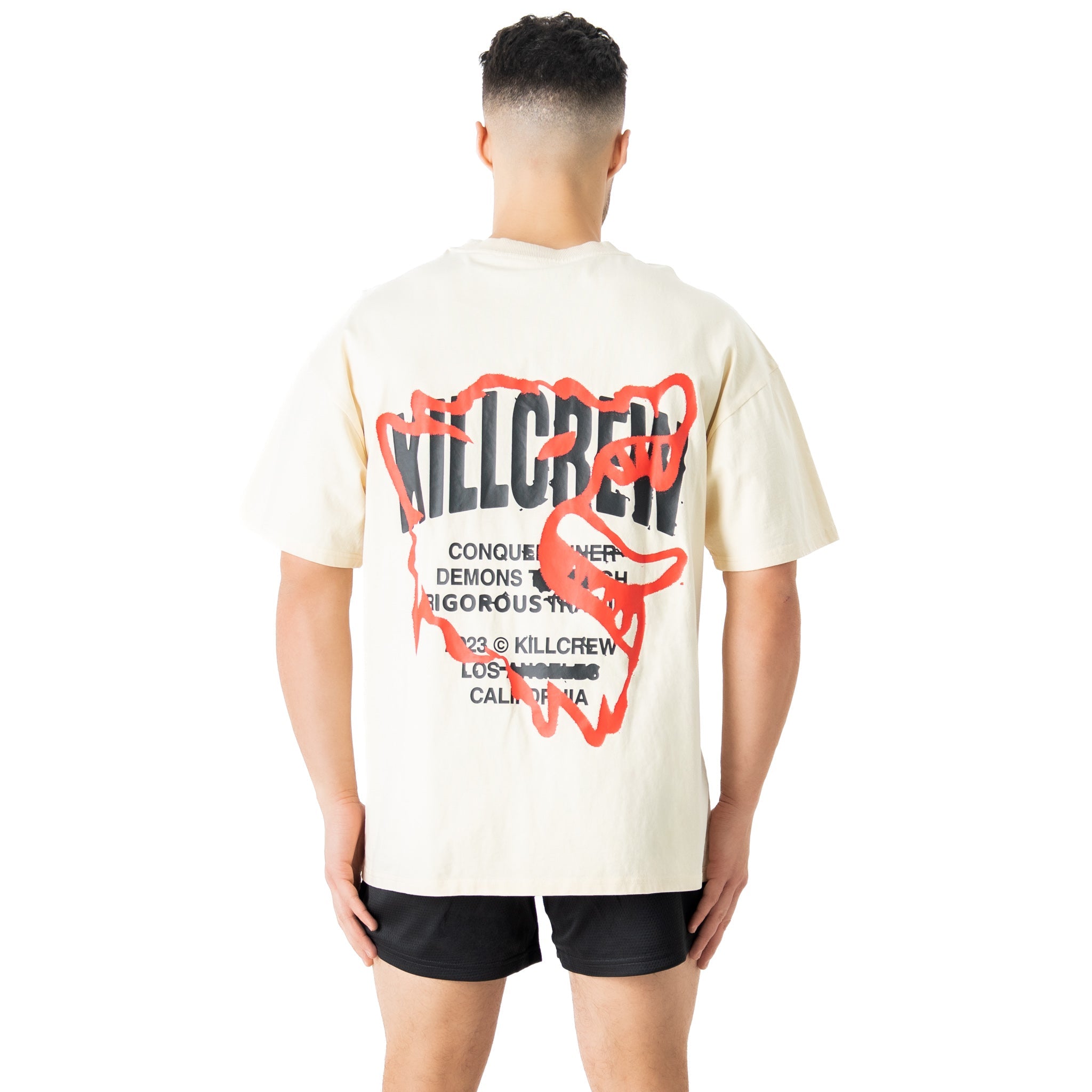 RELAXED FIT LUX CONQUER INNER DEMONS T-SHIRT - CREAM / RED