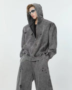 Distressed Washed Zip-Up Hoodie