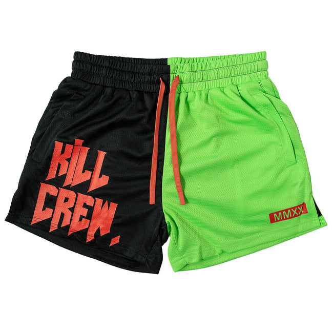 MUAY THAI SHORTS (MID THIGH CUT) 2 TONE - BLACK / GREEN Hover Image