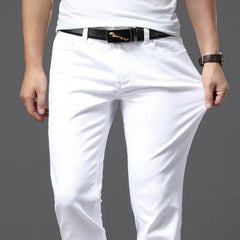 Men's White Classic Slim Fit Soft Stretch Trousers