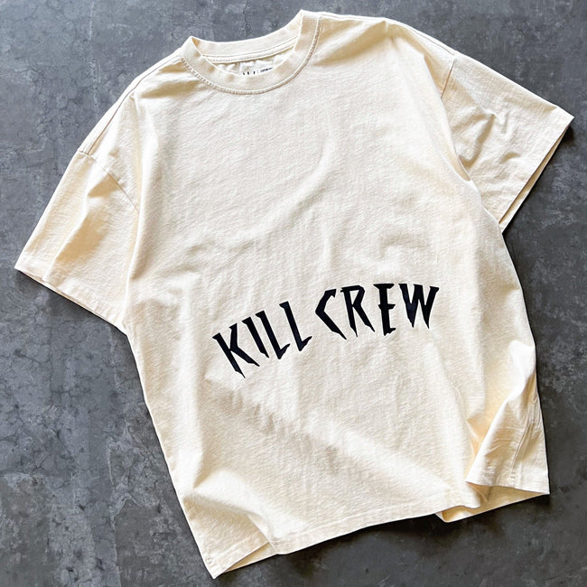 OVERSIZED LUX ACID WASH T-SHIRT - CREAM / BLACK Main Image