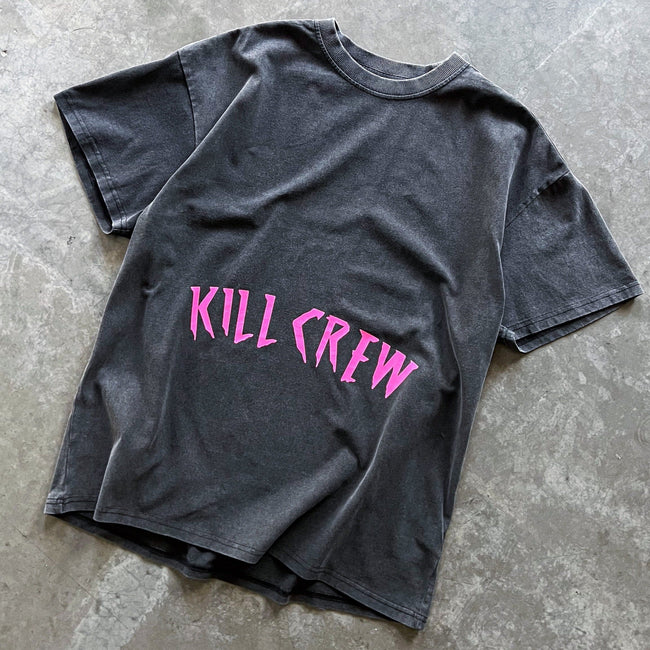OVERSIZED LUX ACID WASH T-SHIRT - BLACK / PINK Main Image