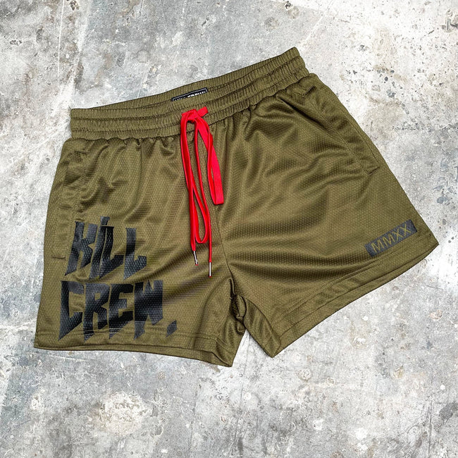 MUAY THAI SHORTS (MID THIGH CUT) v2 - OLIVE Main Image