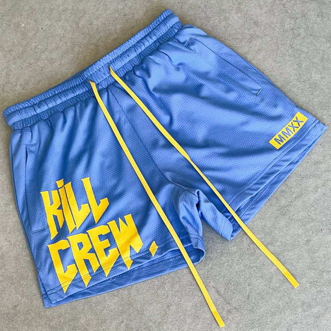 MUAY THAI SHORTS (MID THIGH CUT) - BLUE / YELLOW Main Image