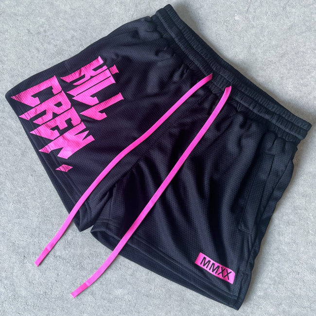 MUAY THAI SHORTS (MID THIGH CUT) - BLACK / PINK Main Image