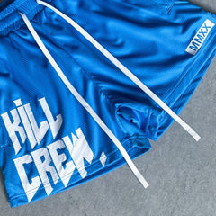 MUAY THAI SHORTS (MID THIGH CUT) - BLUE / WHITE