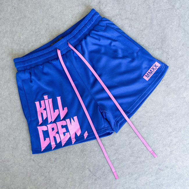 MUAY THAI SHORTS (MID THIGH CUT) - BLUE / PINK Main Image