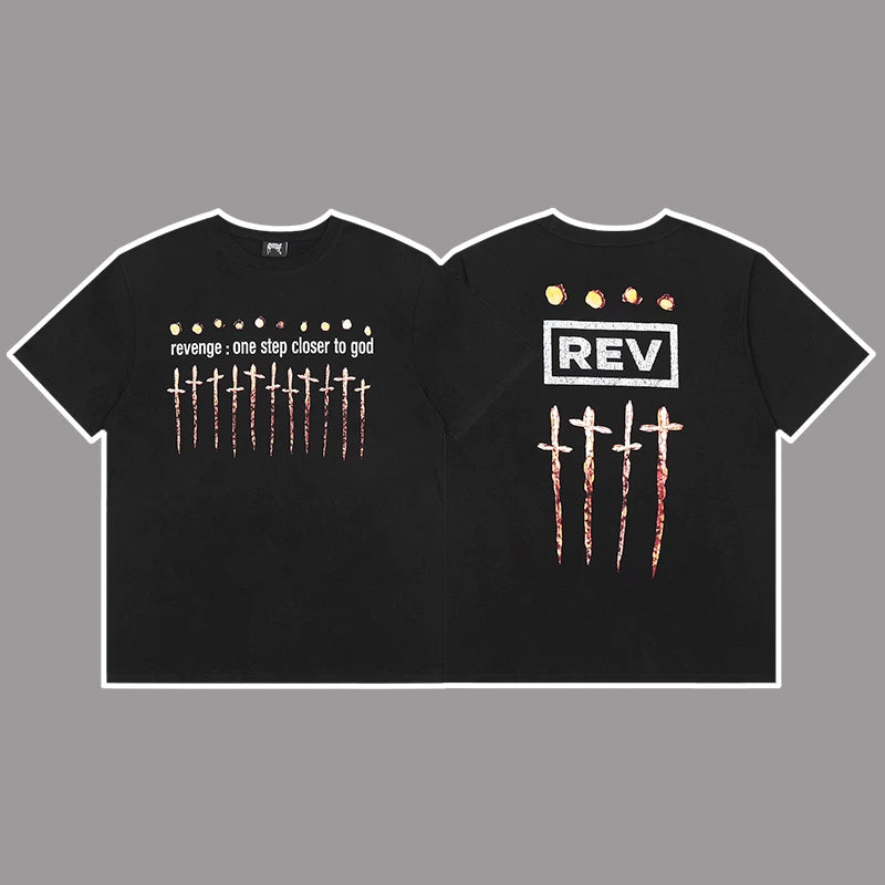 Revenge "One Step Closer to God" Crosses Graphic Short Sleeve T-Shirt