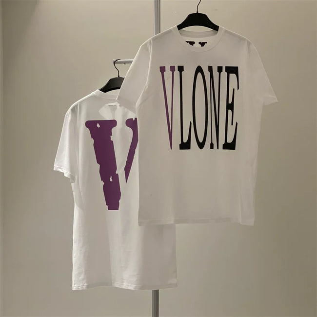 Vlone Stacked Logo Graphic T-Shirt - White/Purple Hover Image