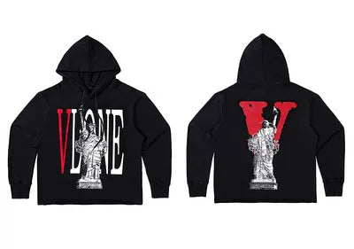 Vlone Statue of Liberty Graphic Hoodie - Black/Red Hover Image
