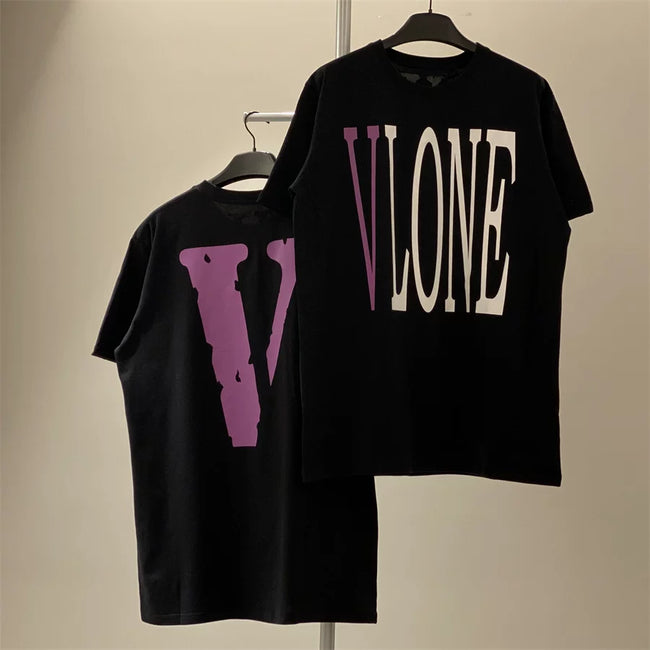Vlone Stacked Logo Graphic T-Shirt - Black/Purple Hover Image