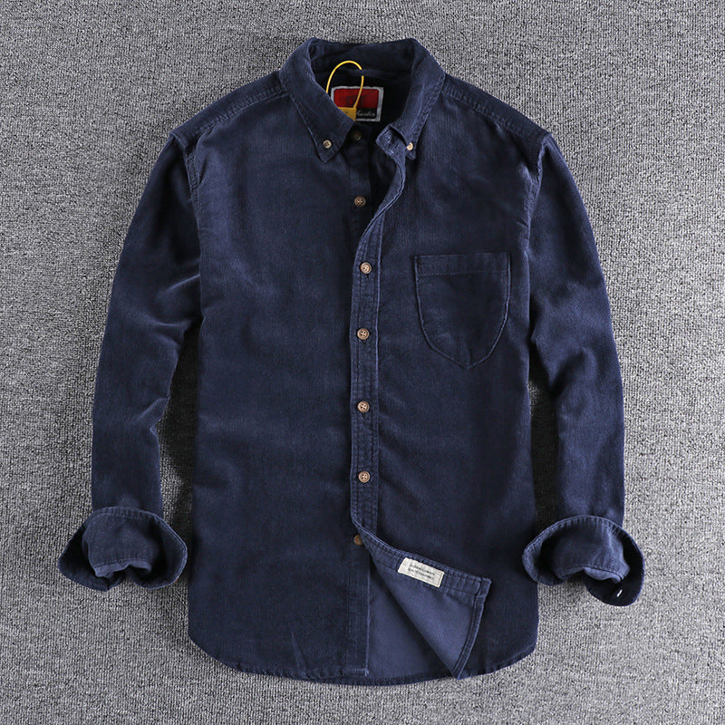 Retro Trendy Sleeve Color Matching Men's Corduroy Long Sleeve Shirt