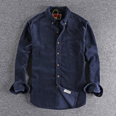 Retro Trendy Sleeve Color Matching Men's Corduroy Long Sleeve Shirt