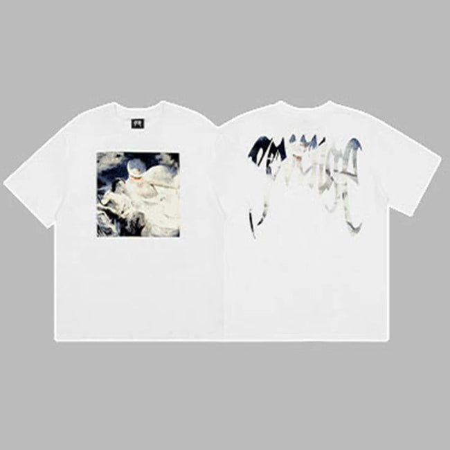 Revenge Silver & Blue Gradient Arch Logo & Classical Art Photo Graphic Short Sleeve T-Shirt White Hover Image