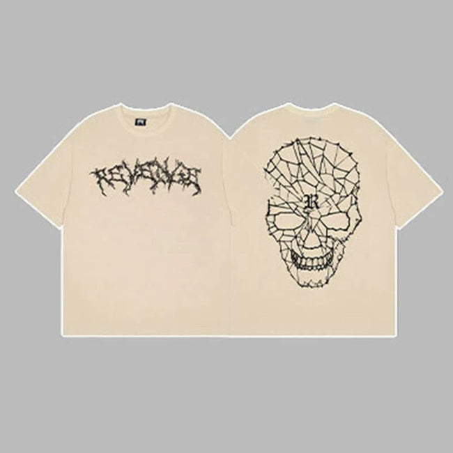 Revenge Arch Logo & Geometric Shattered Skull Graphic Short Sleeve T-Shirt  Beige Hover Image