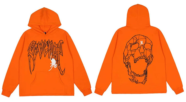 Revenge Orange Geometric Spider Skull Arch Logo Pullover Hoodie Hover Image