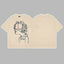 Revenge Outline Cartoon Portrait Graphic Short Sleeve T-Shirt Beige