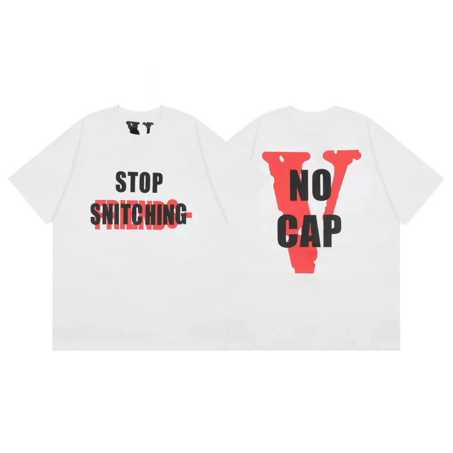 Vlone "STOP SNITCHING" & "NO CAP" Graphic T-Shirt - White Hover Image