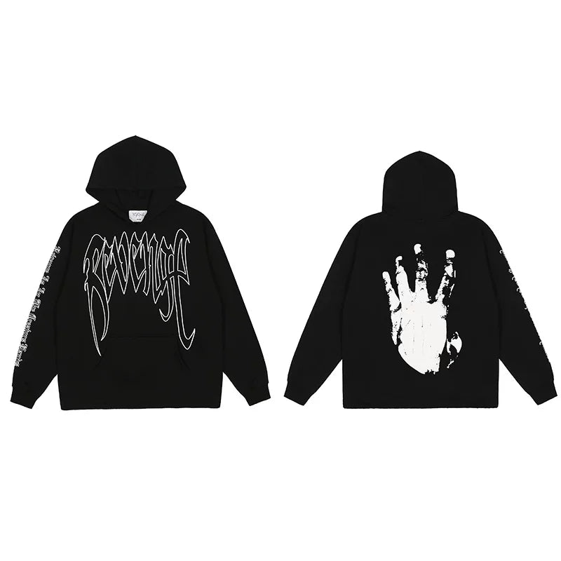 Revenge Classic Hand Graphic Pullover Hoodie Black/white