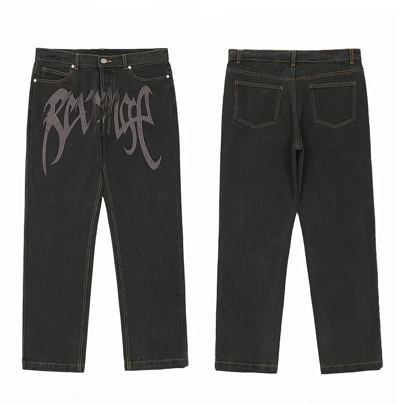 Revenge Vintage Dark Wash Gothic Logo Denim Jeans