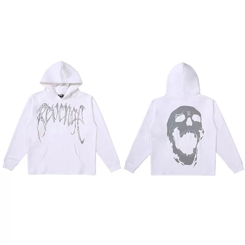 Revenge Screaming Skull Arch Logo Pullover Hoodie white